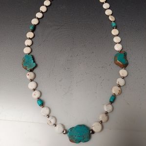 Azure spring skies necklace turquoise and white howlite beads 24in